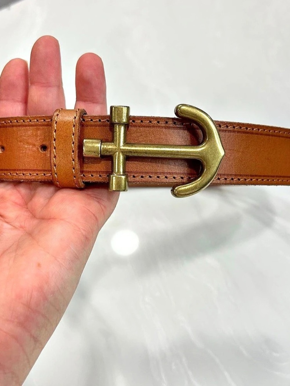 J.Crew 100% Genuine Leather Belt with Anchor Buckle Brown Nautical Classic Small